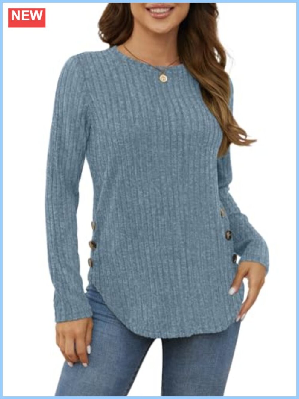 Women's Long Sleeve Ribbed Knit Tunic Top Loose Fit Sweater